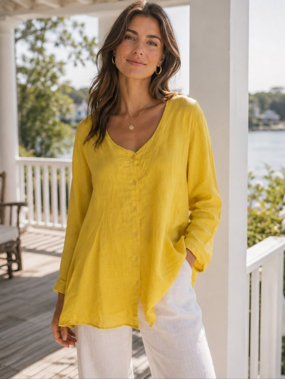 FLAX Crossroads yellow linen long sleeve lagenlook tunic